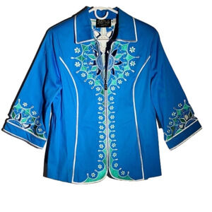 𝅺BOB Mackie Wearable Art Jacket, Size S, Blue.